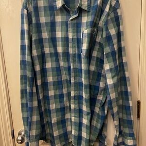 Volcom Blue and Green Checkered Men's Shirt